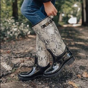 Snake print rain boots